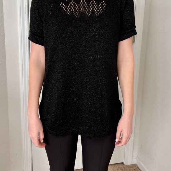 NWT TWINSET Short Sleeve Silver Sparkle Sweater - Picture 3 of 11